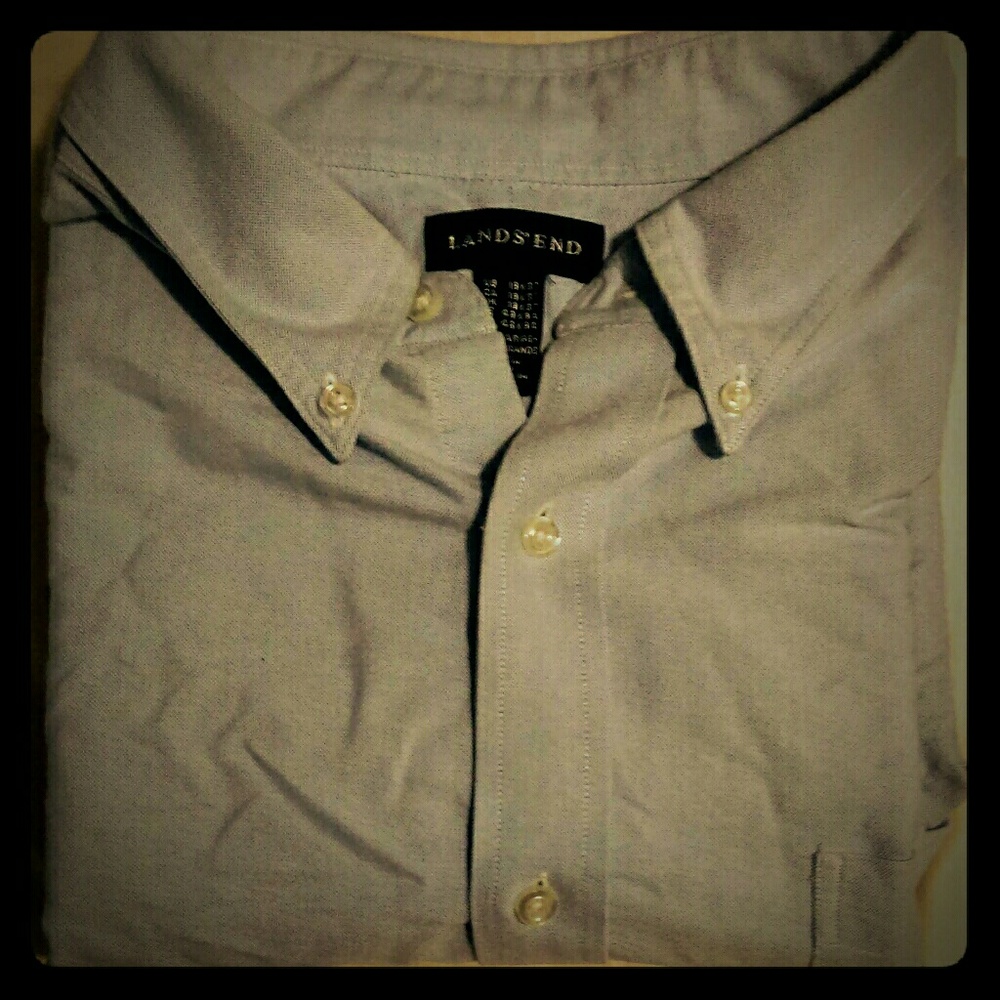 Lands End Dress Shirt LS Light Blue Men L Big Tall